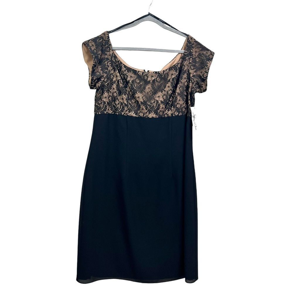 Jeffrey and Dara Evenings Womens Gown Dress Boat Neck Lace Upper Black Sz 16W*